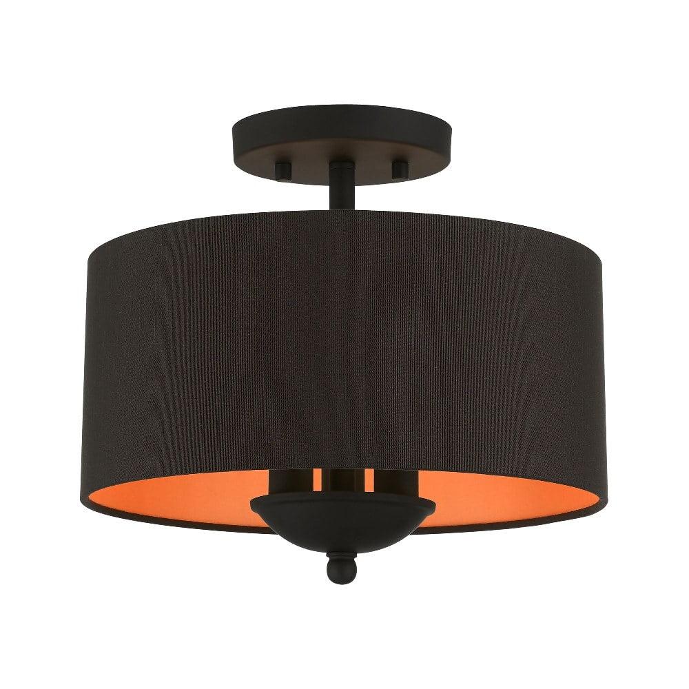 Bradley 12" Black Glass Drum Semi-Flush Mount with Silky Inner Shade