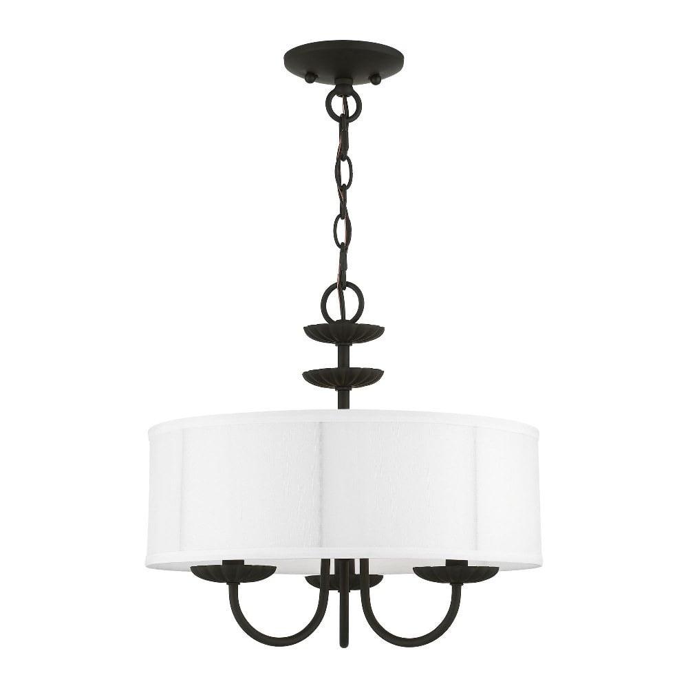 Elegant Black 3-Light Drum Pendant with Off-White Fabric Shade