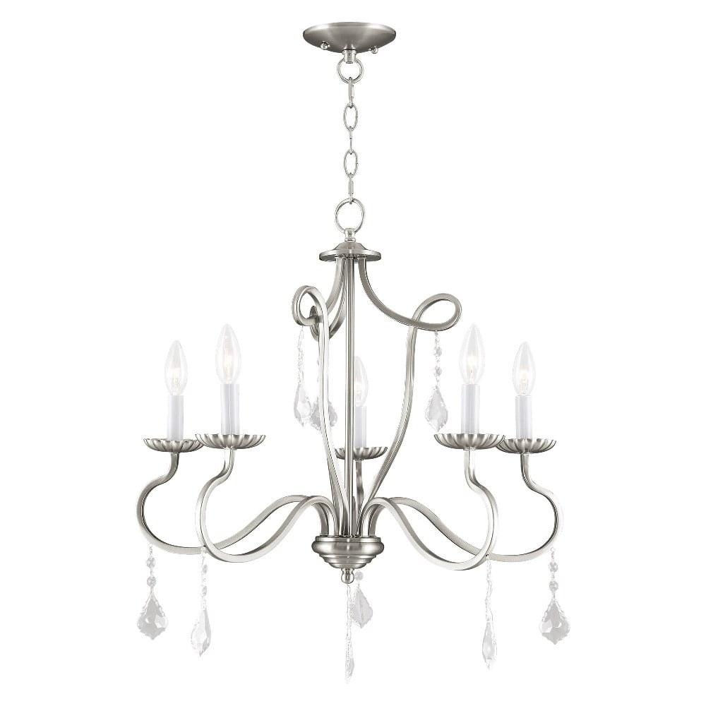 Elegant 5-Light Brushed Nickel Chandelier with Crystal Accents