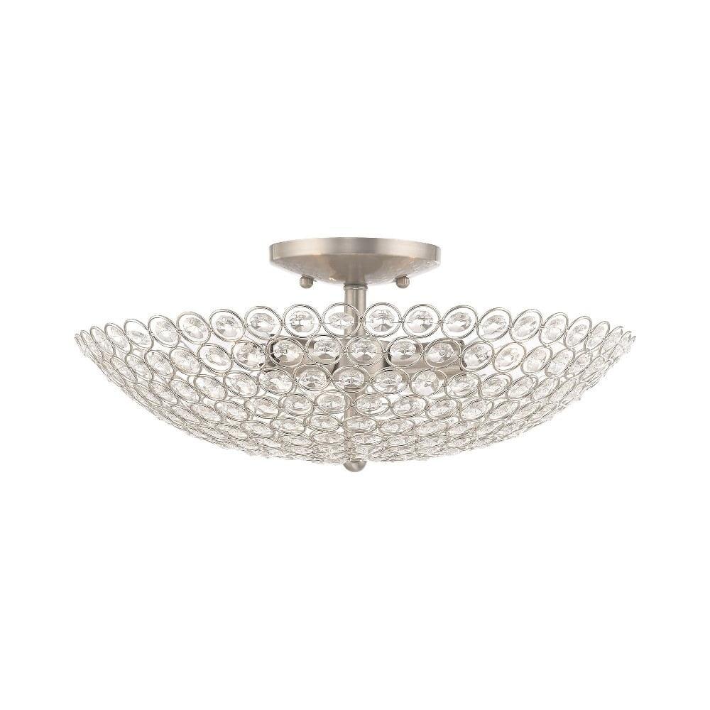 Cassandra Brushed Nickel 3-Light Crystal Bowl Ceiling Mount