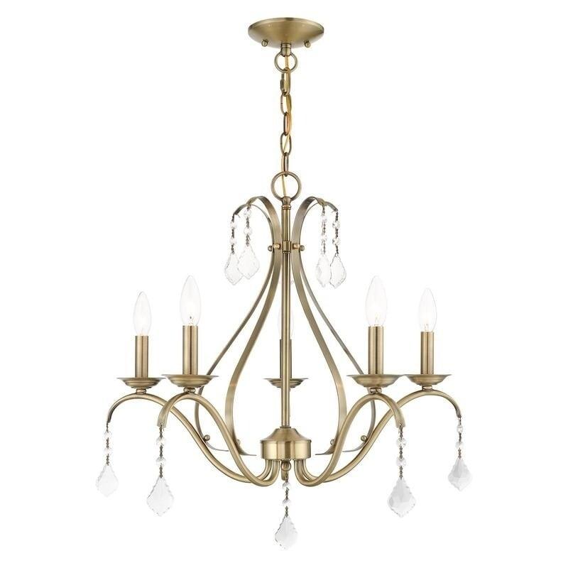 Antique Brass Mini Crystal 5-Light Candle Chandelier