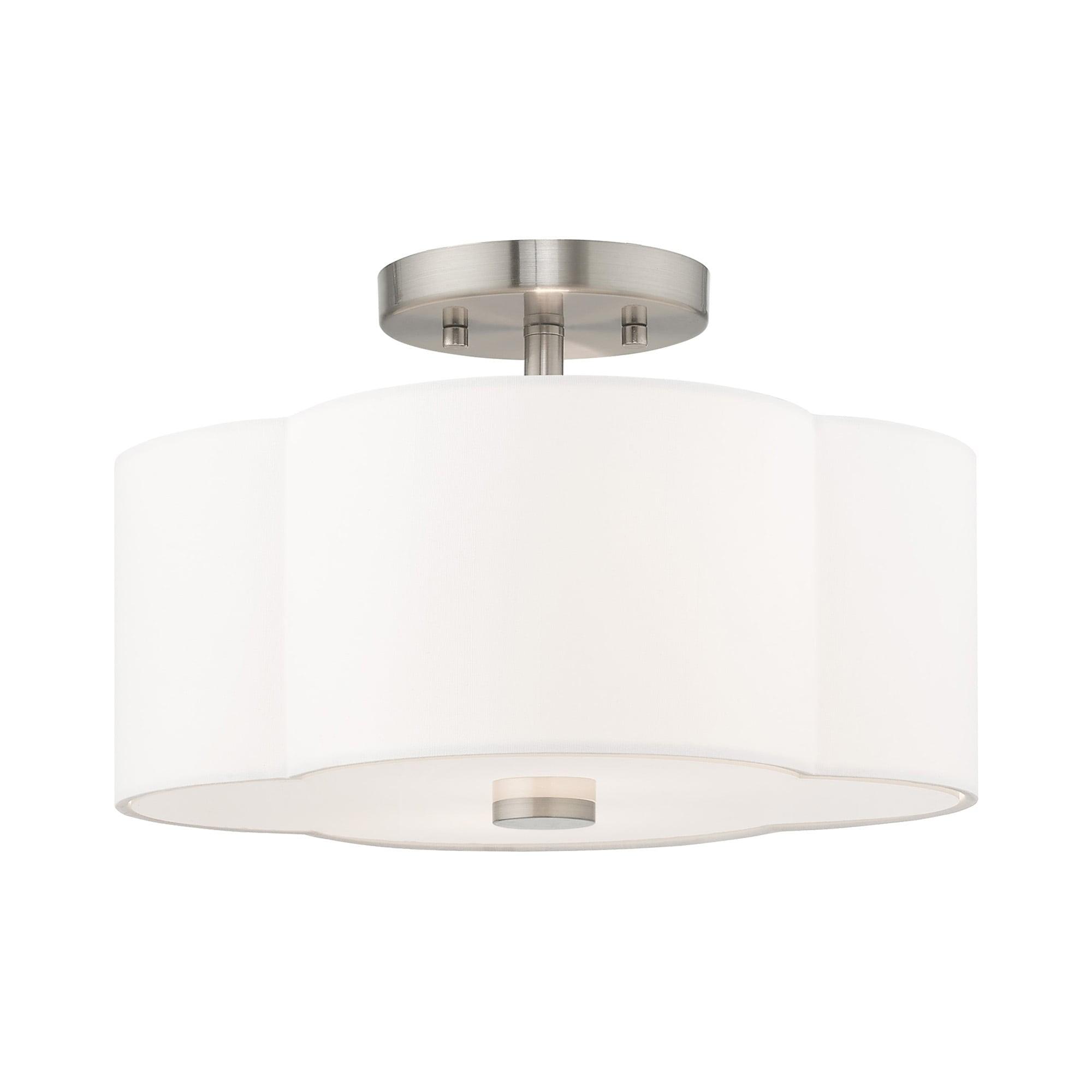 Chelsea Brushed Nickel 2-Light Indoor/Outdoor Flush Mount with Off-White Shade