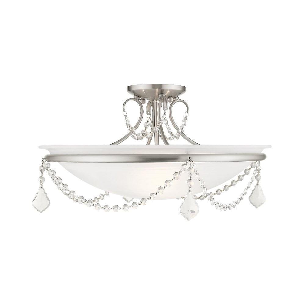 Brushed Nickel 3-Light Semi-Flush Mount with Alabaster Glass