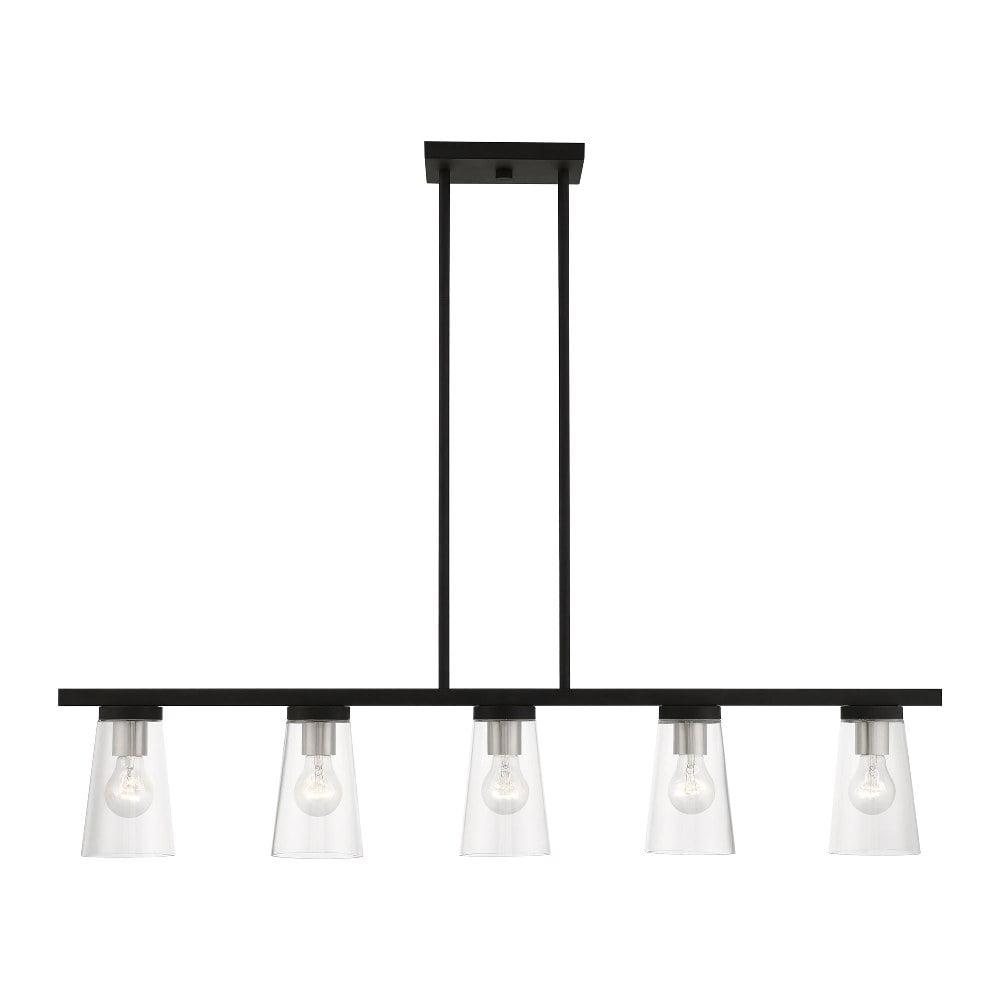 Cityview Contemporary 5-Light Linear Chandelier in Black and Brushed Nickel