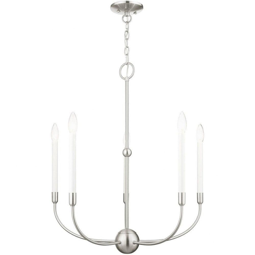 24" Brushed Nickel Crystal 5-Light Candelabra Chandelier