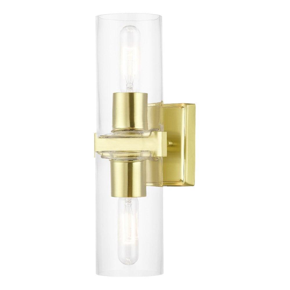 Clarion Satin Brass 2-Light Vanity Sconce with Clear Glass
