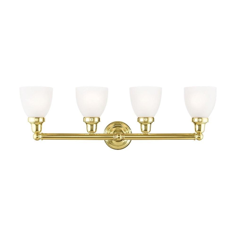 Elegant Polished Brass 4-Light Vanity with Satin Opal White Glass