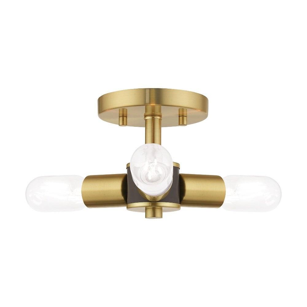 Livex Lighting Copenhagen 3-Light Mid-Century Metal Ceiling Mount in Satin Brass
