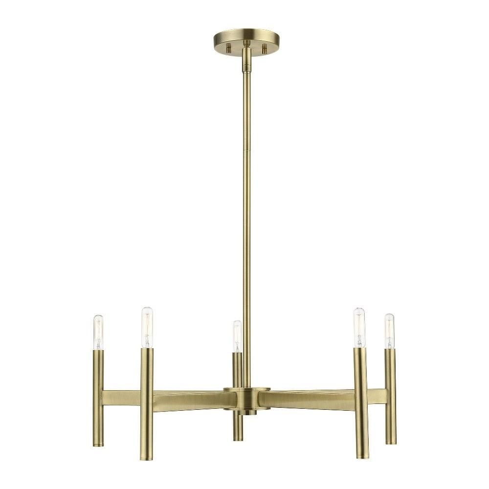 Copenhagen Antique Brass 5-Light Mid-Century Modern Chandelier