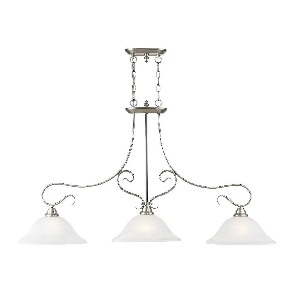 Brushed Nickel 3-Light Linear Chandelier with Alabaster Glass