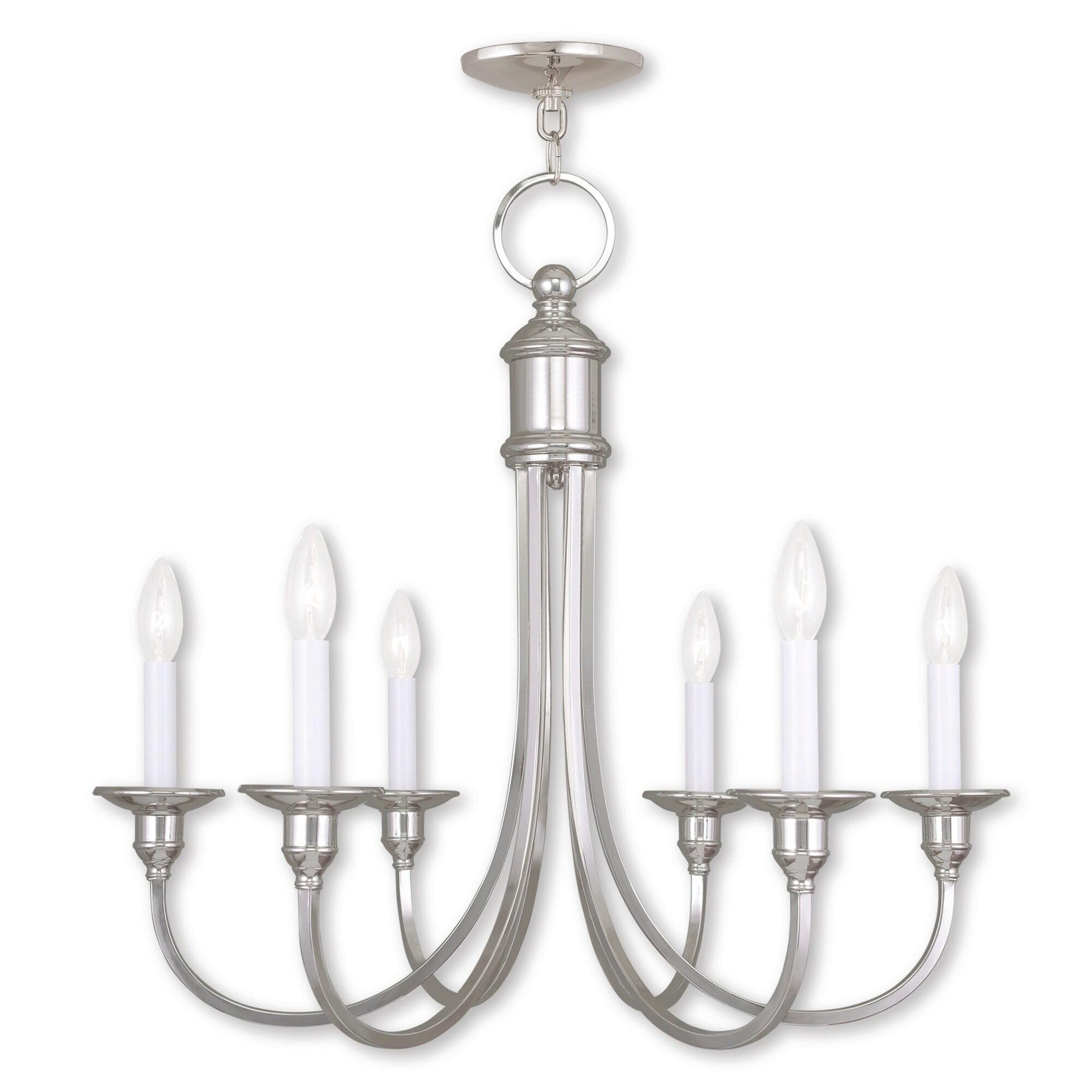 Elegant Polished Nickel 6-Light Candelabra Chandelier