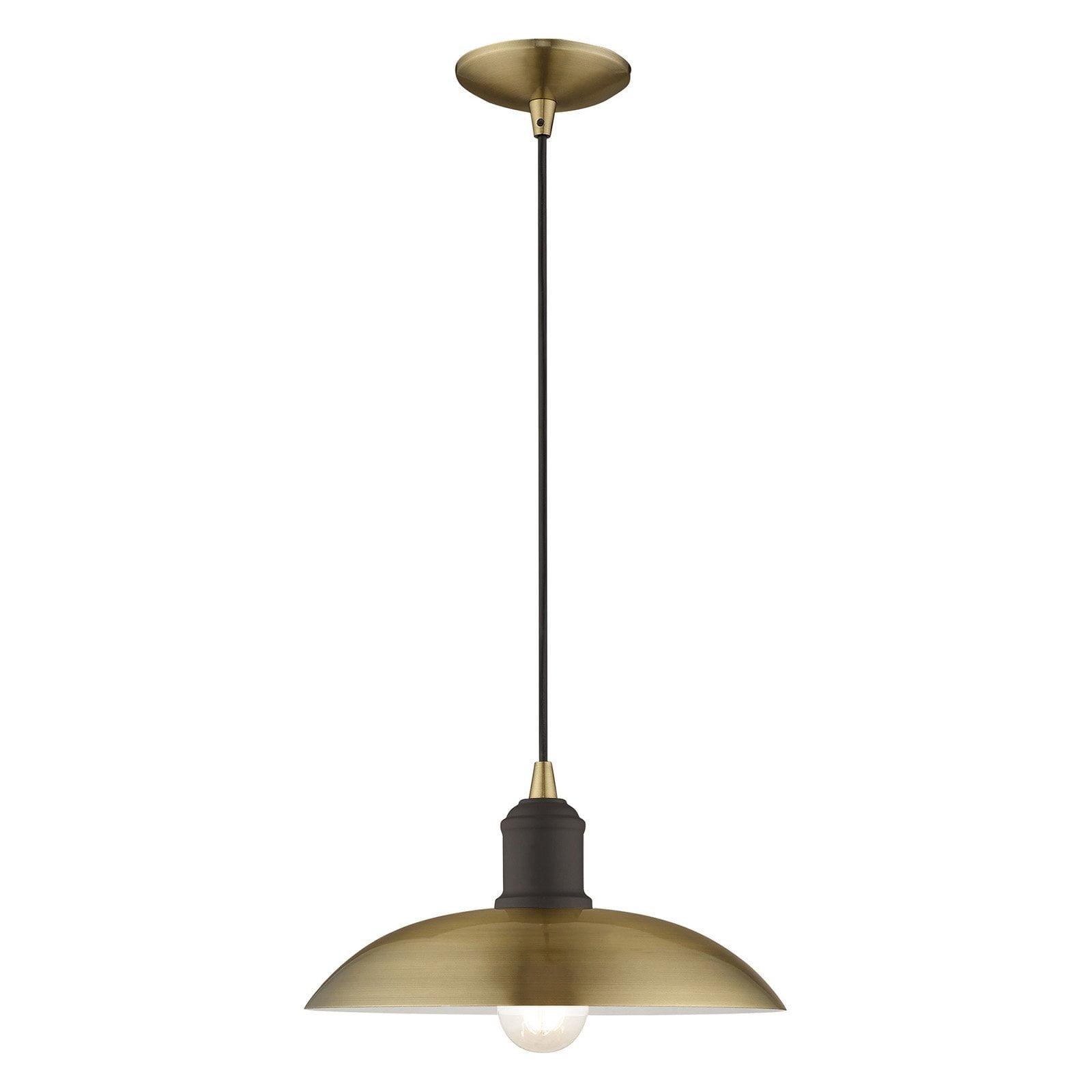 Antique Brass Mini Pendant with Metal Shade and White Interior