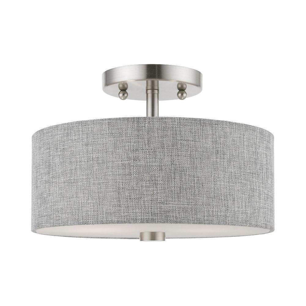 Urban Gray Fabric Drum Shade Semi-Flush Mount in Brushed Nickel