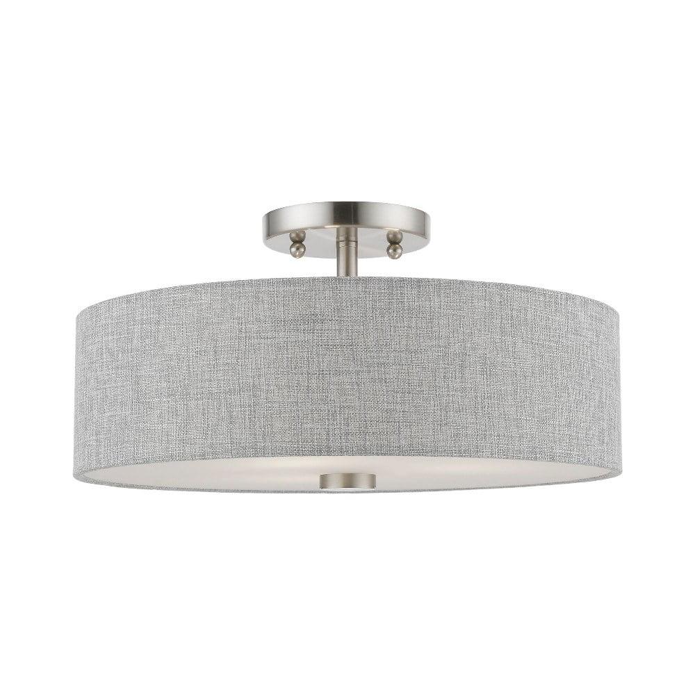 Livex Lighting Dakota 3 - Light Semi-Flush Mount in  Brushed Nickel/Shiny White