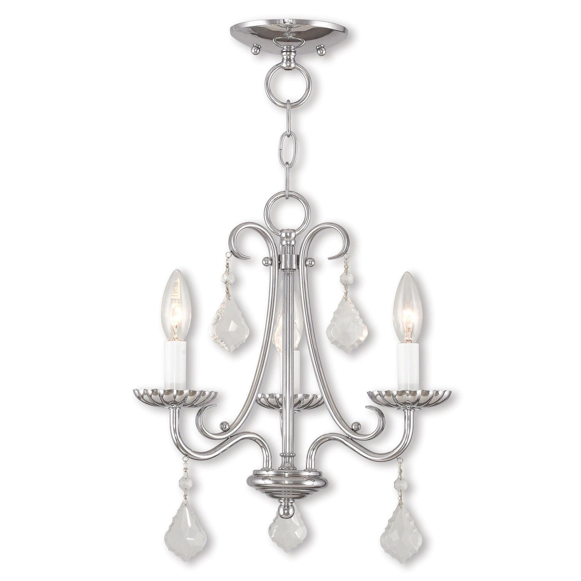 Polished Chrome Mini Chandelier with Teardrop Crystals