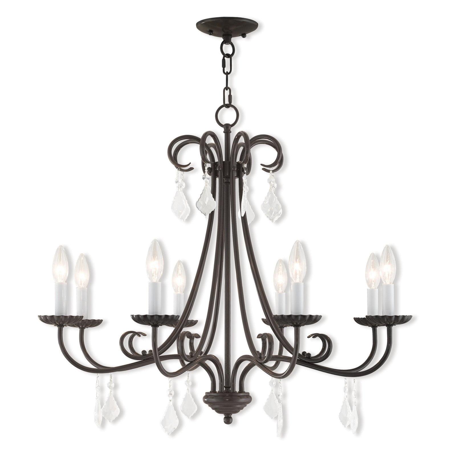 Elegant English Bronze 8-Light Chandelier with Teardrop Crystals