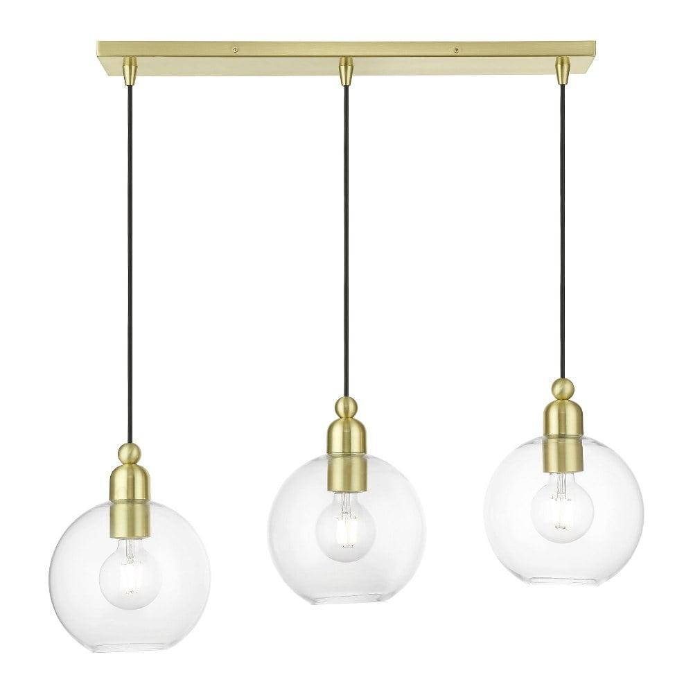 Satin Brass and Clear Glass 3-Light Linear Chandelier