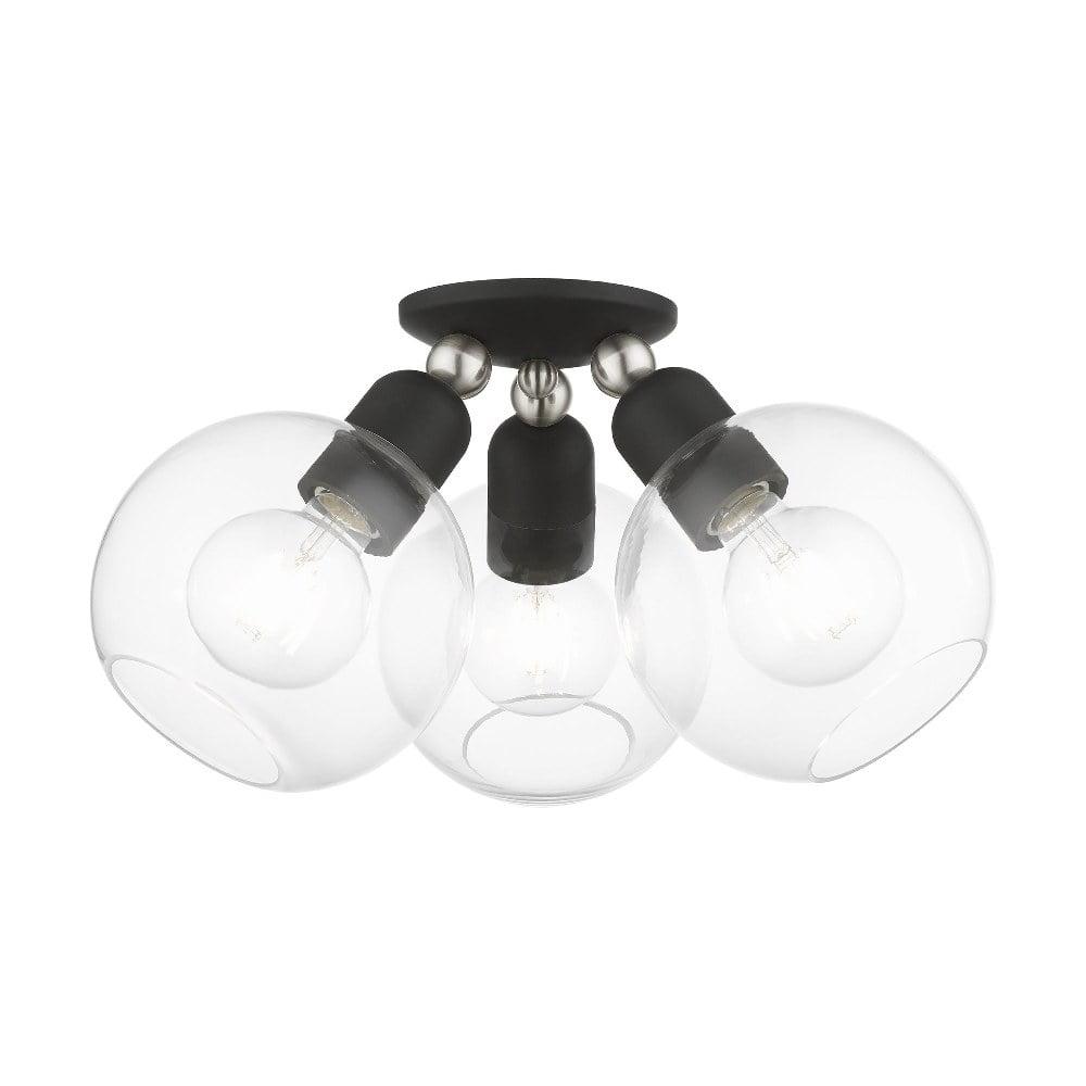 Downtown 3-Light Black and Brushed Nickel Globe Flush Mount