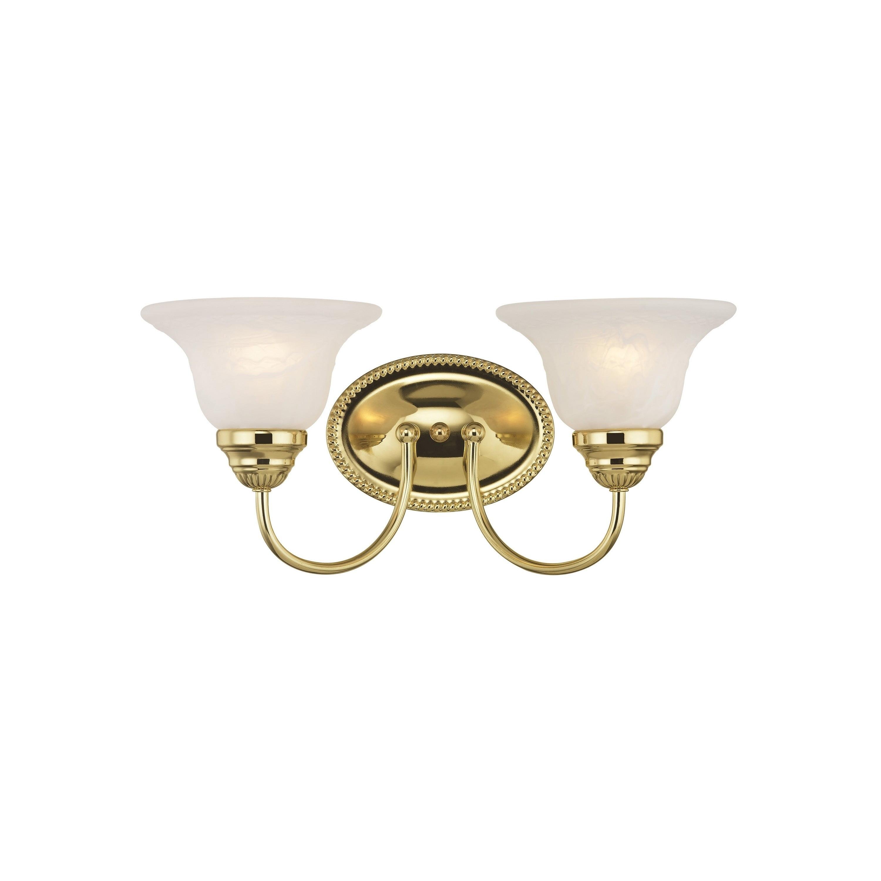 Polished Brass 2-Light Vanity with White Alabaster Glass