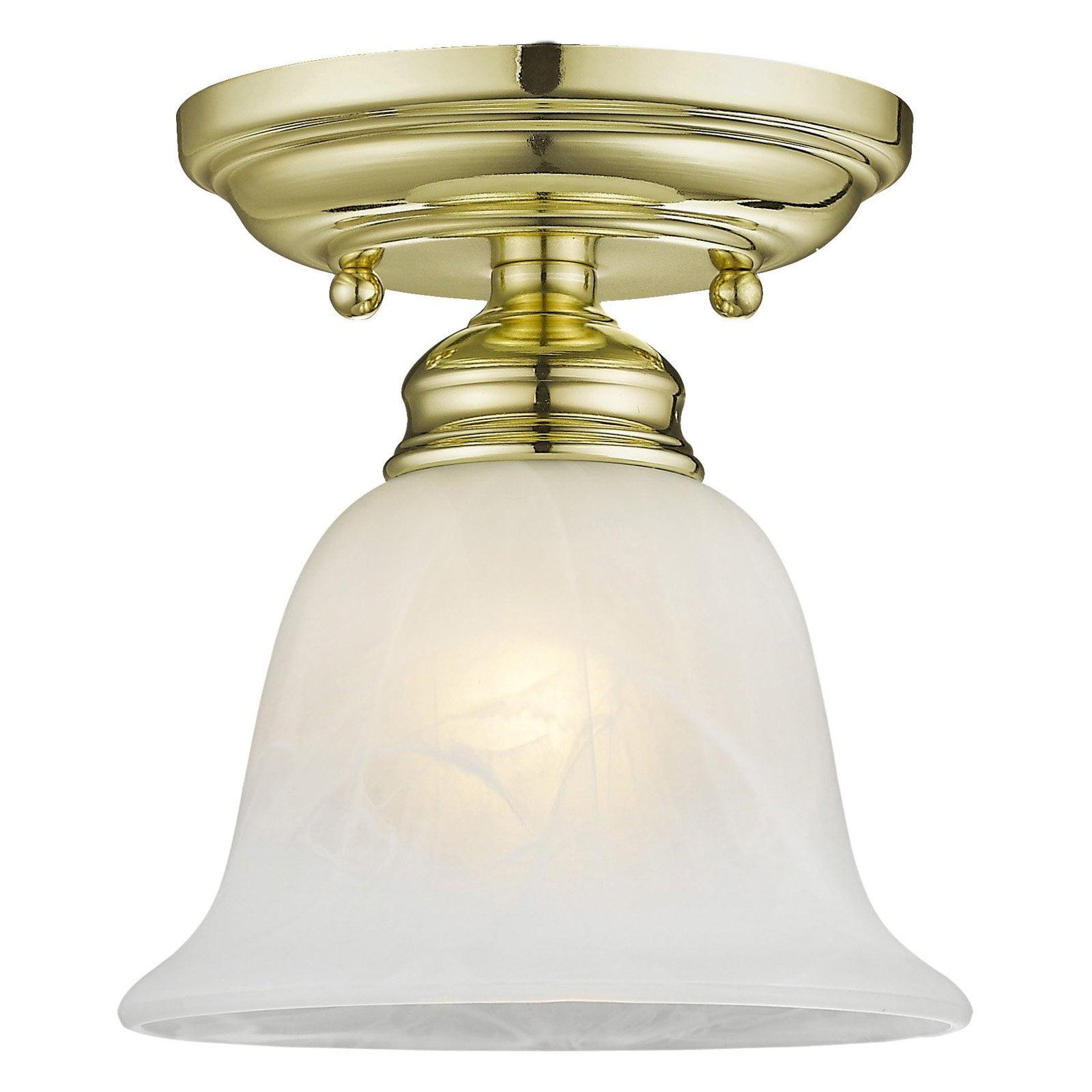 Polished Brass and White Alabaster Glass Flush Mount Light