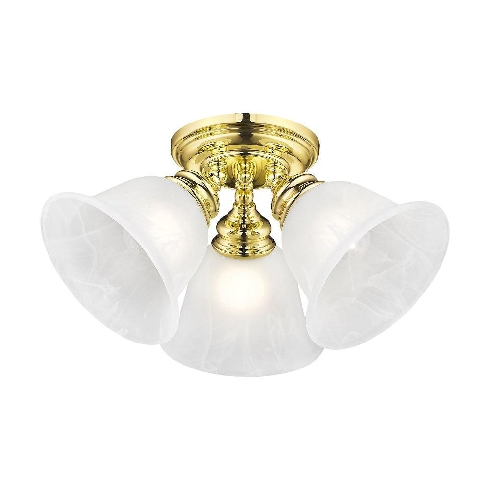 Elegant Polished Brass 3-Light Flush Mount with White Alabaster Glass