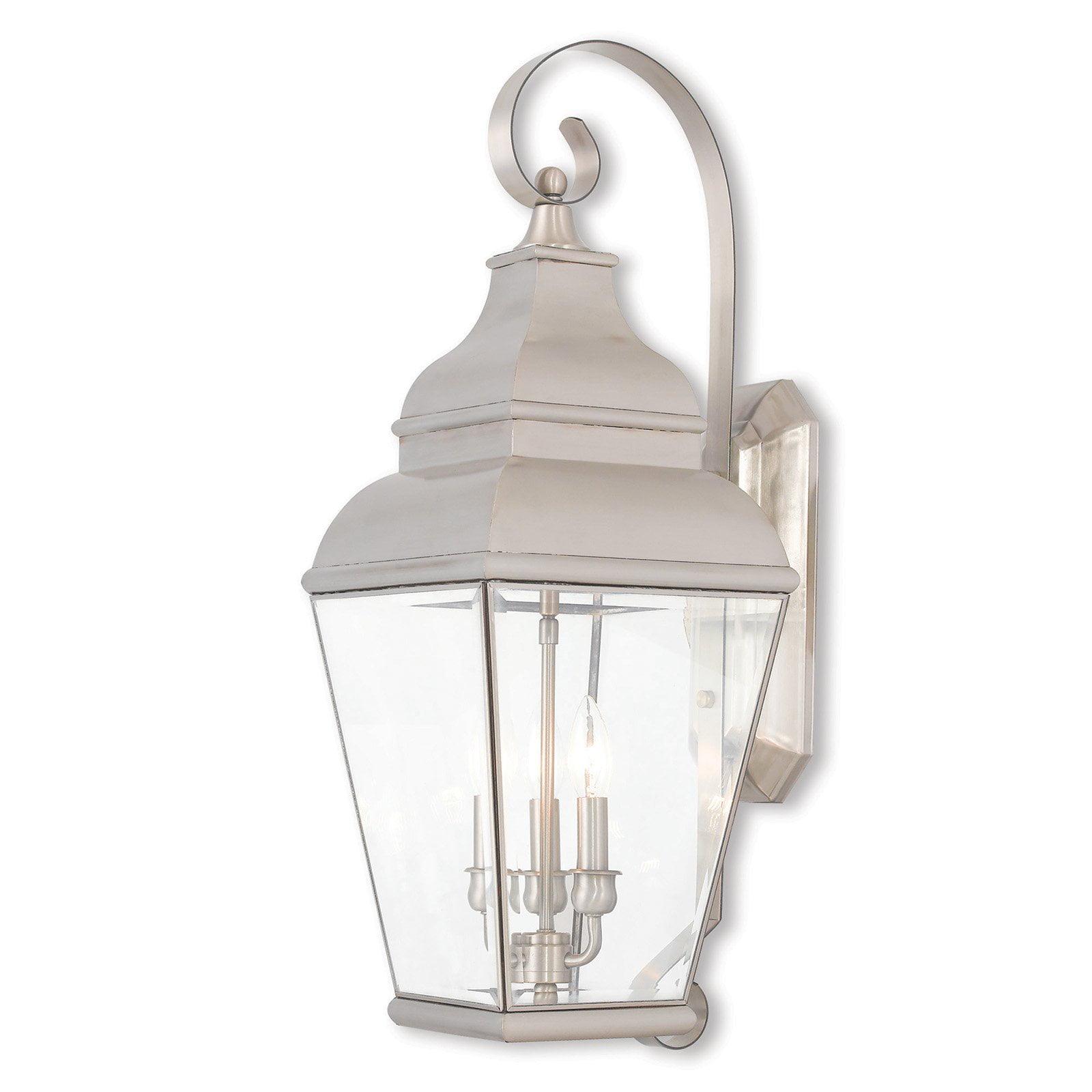 Exeter Brushed Nickel 3-Light Outdoor Wall Lantern with Clear Beveled Glass