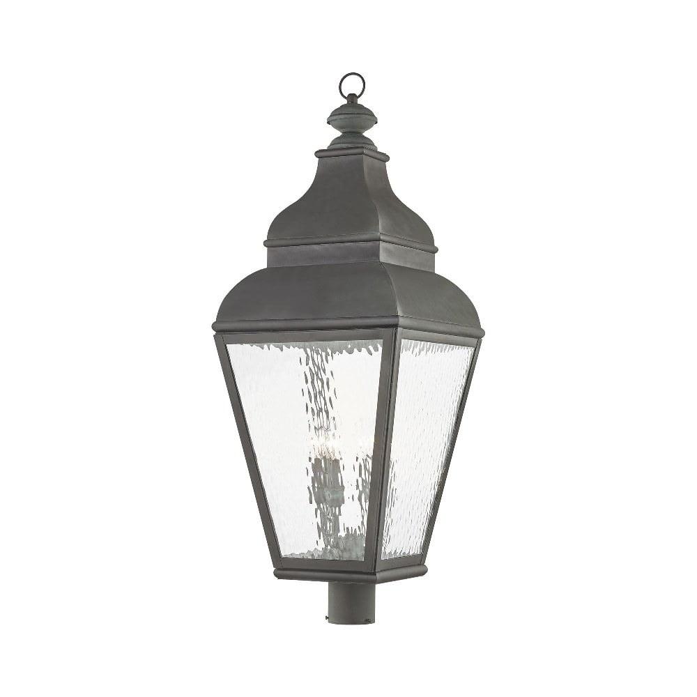 Charcoal 4-Light Outdoor Post Lantern with Clear Water Glass