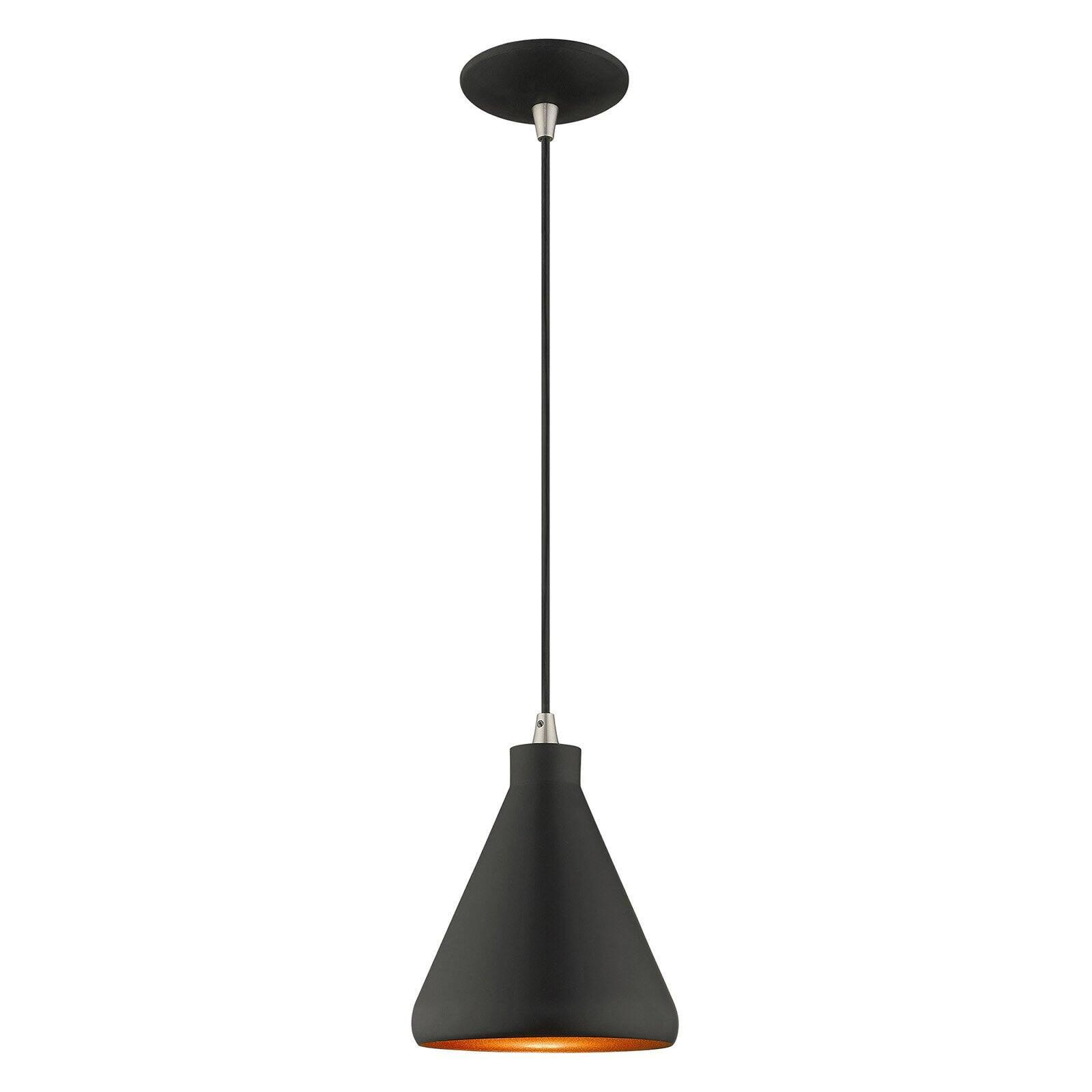 Mini Black Metal Pendant with Gold Interior Finish - Indoor/Outdoor