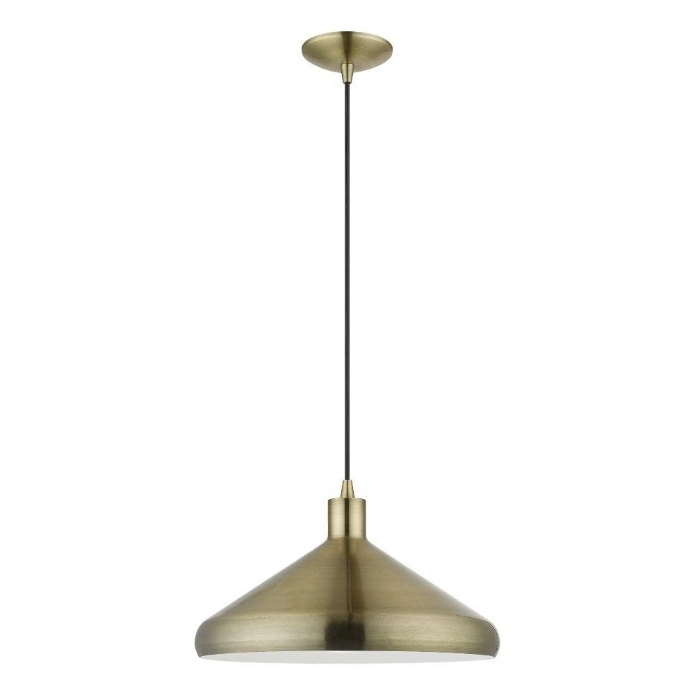 Antique Brass 15" Indoor/Outdoor Pendant Light with White Interior