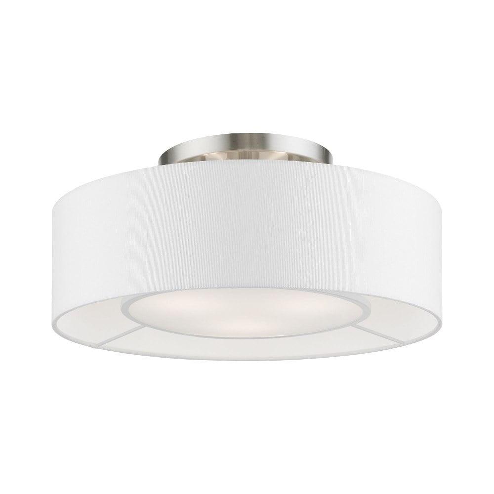 Elegant Brushed Nickel 3-Light Semi-Flush Mount with Off-White Drum Shade