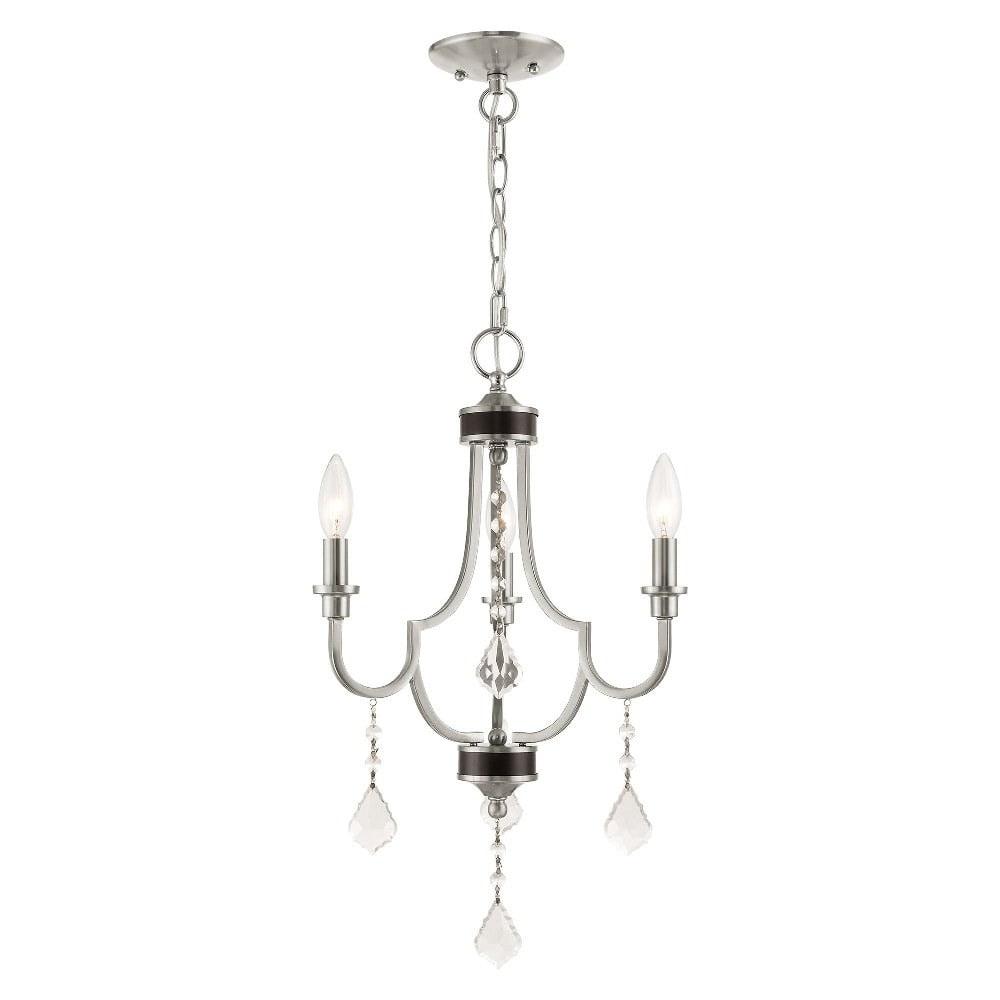 Elegant Brushed Nickel 3-Light Mini Chandelier with Clear Crystals