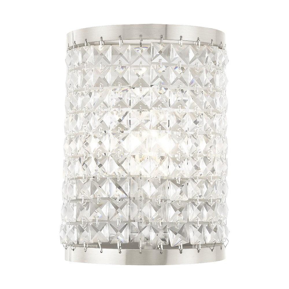 Brushed Nickel 1-Light Sconce with Clear Crystal Shade