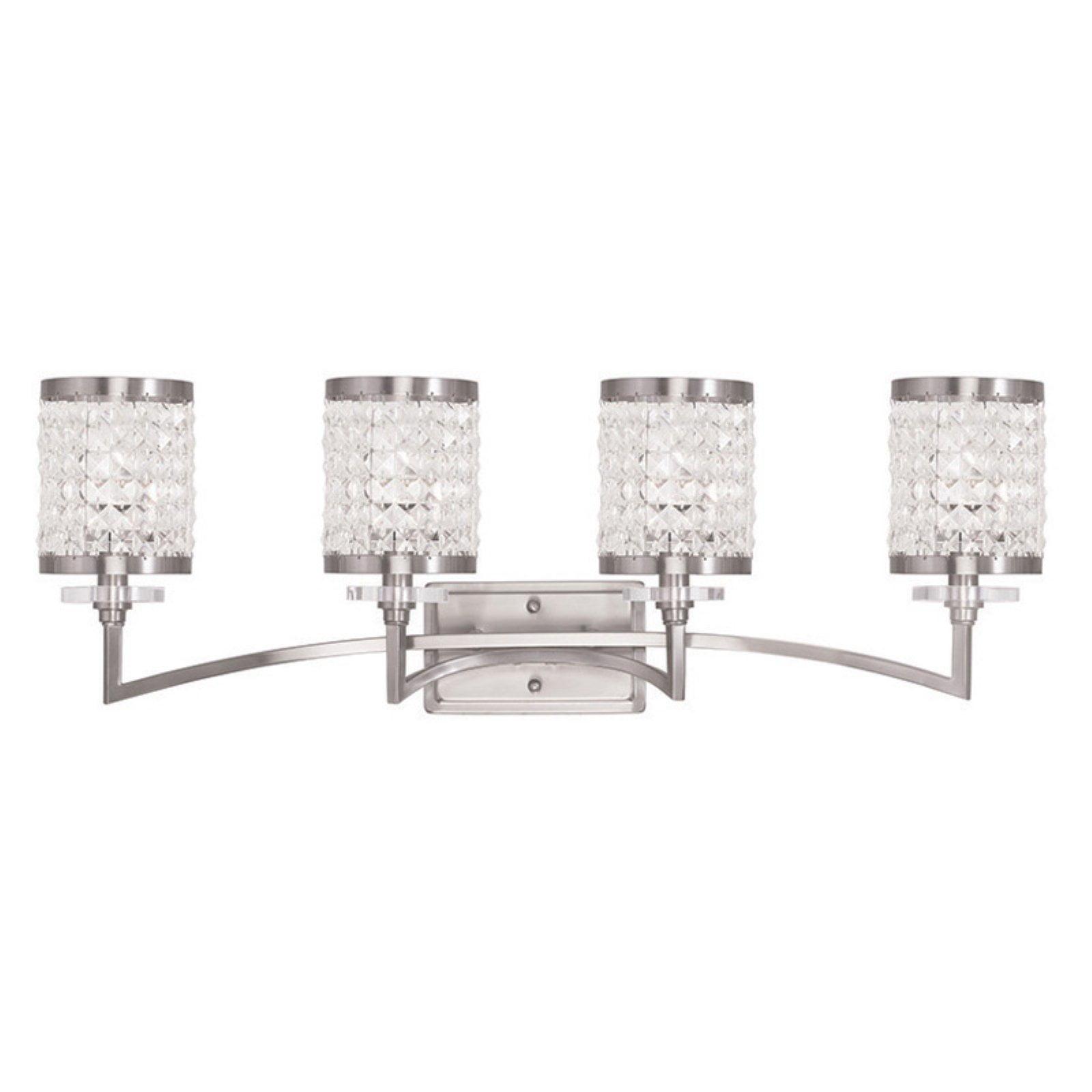 Elegant Grammercy 4-Light Brushed Nickel Vanity with Crystal Shades