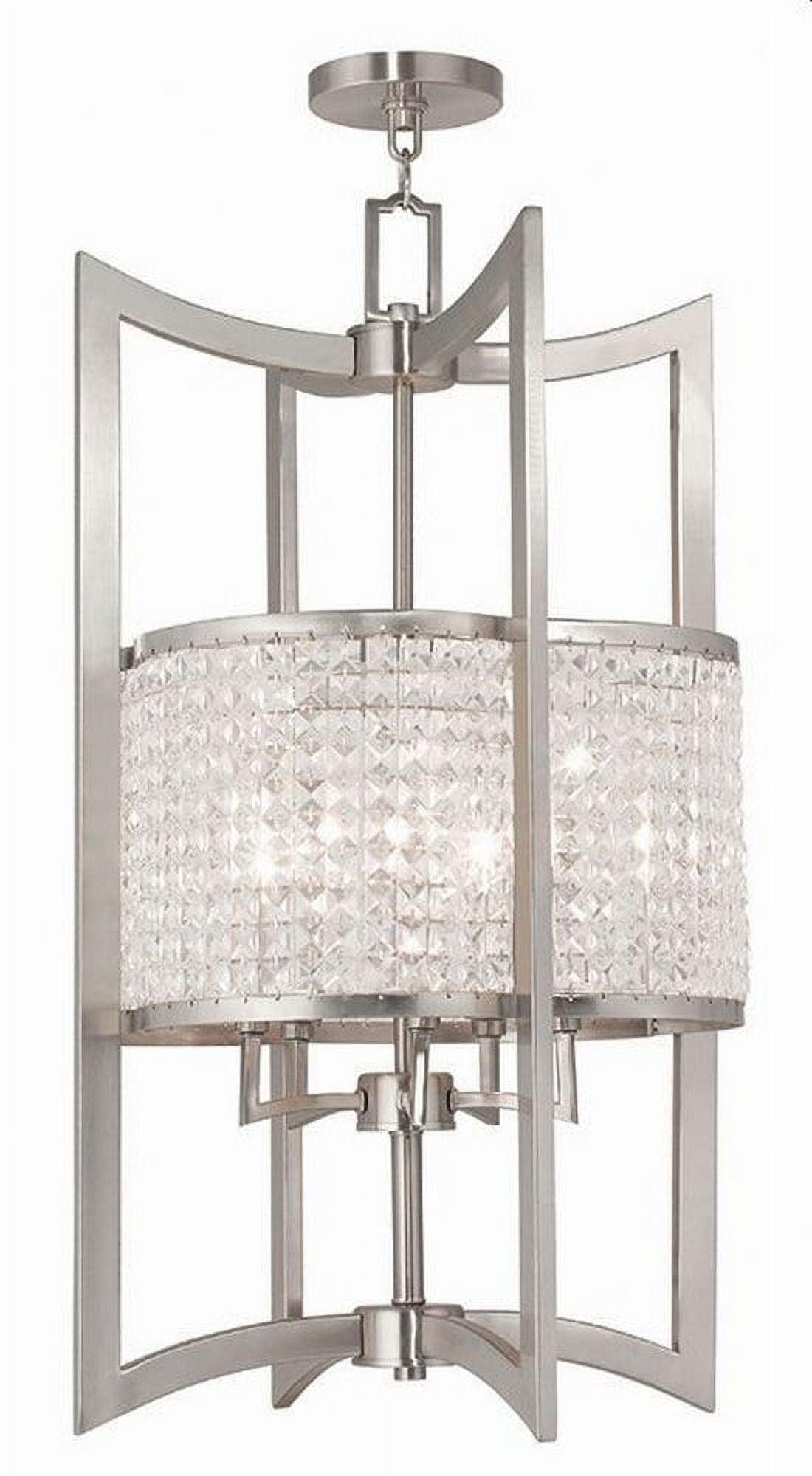 Grammercy Brushed Nickel 17" Drum Lantern with Crystal Shade