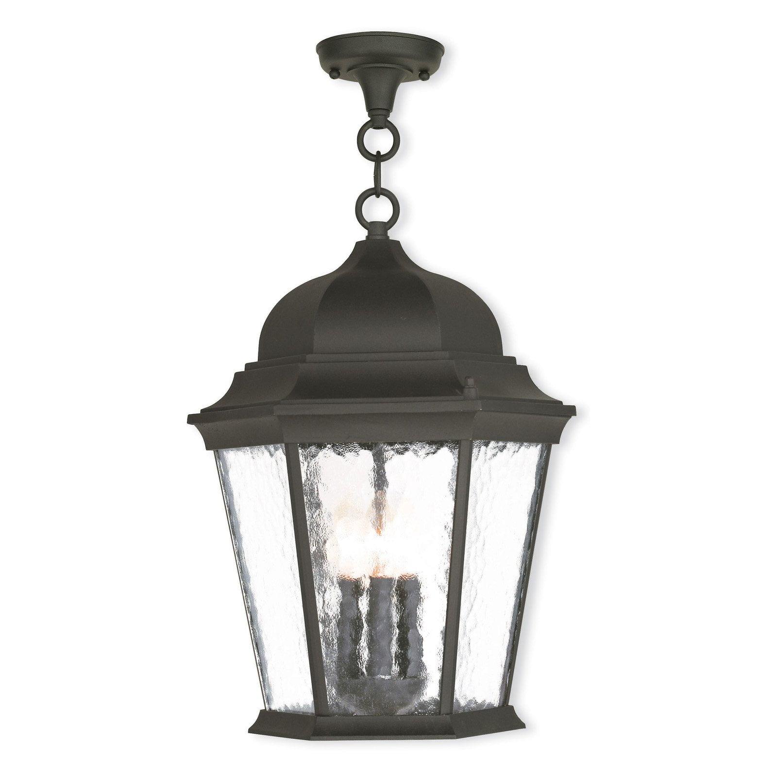 Hamilton Textured Black Outdoor Pendant Lantern with Clear Water Glass