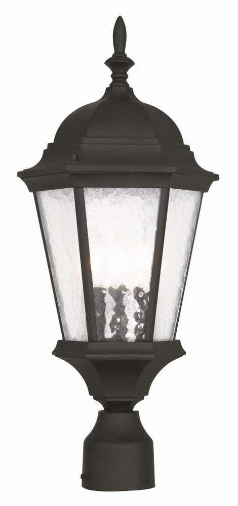 Hamilton Textured Black 3-Light Outdoor Post Lantern with Clear Water Glass