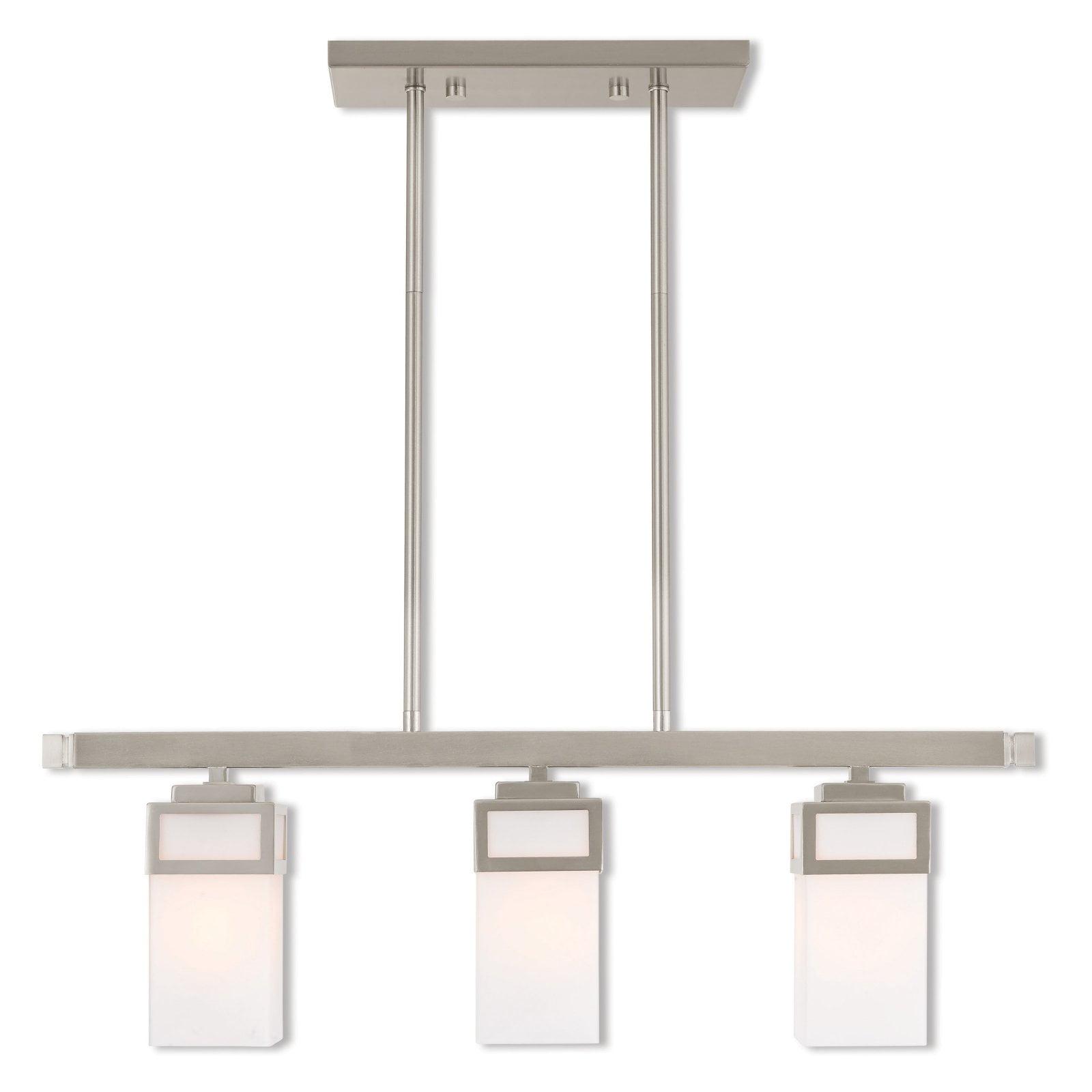 Harding Brushed Nickel 3-Light Linear Chandelier with Satin Opal White Glass