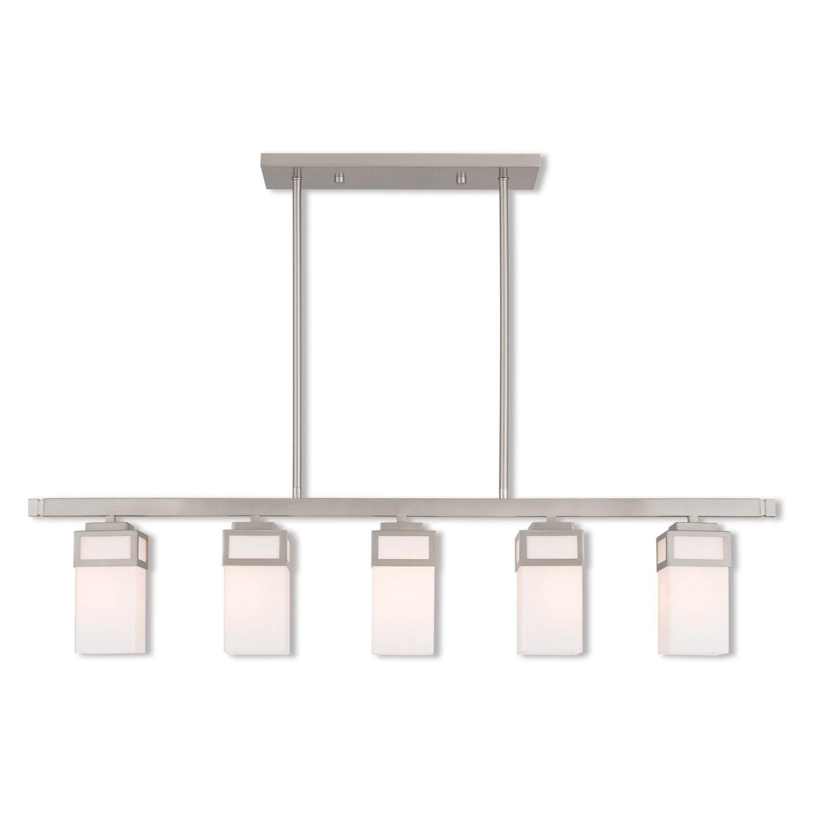 Brushed Nickel 5-Light Linear Chandelier with Opal Glass Shades