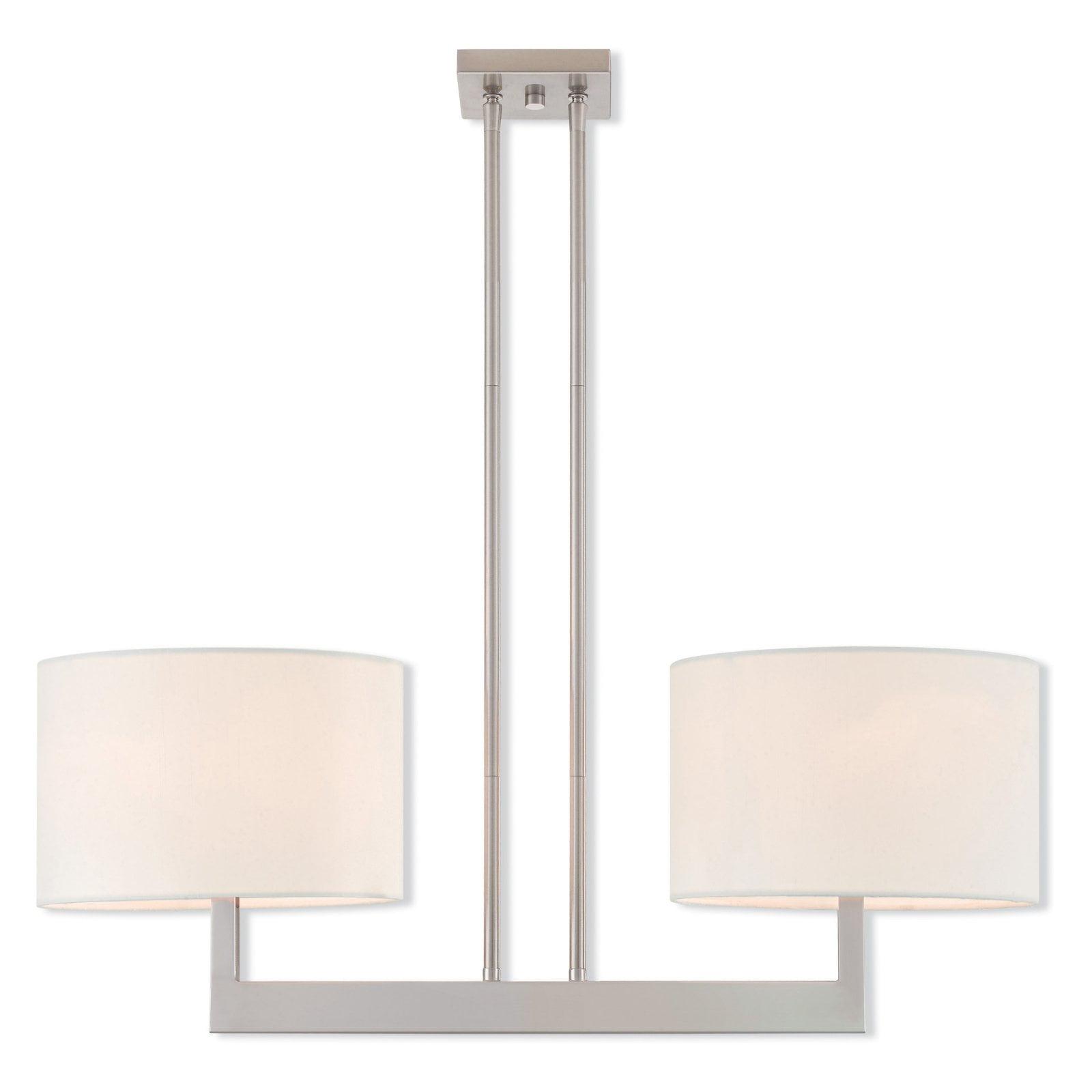 Brushed Nickel Contemporary 2-Light Drum Chandelier with Off-White Shade