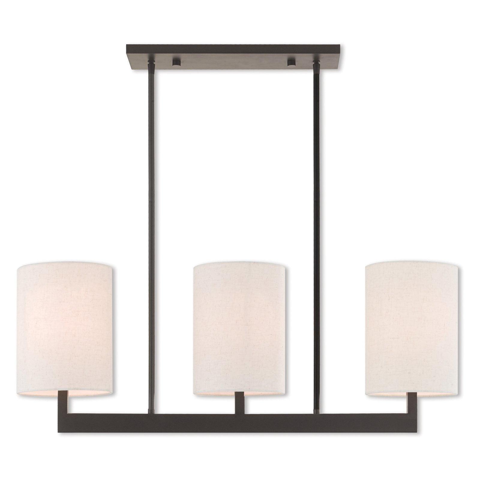 Bronze Steel 3-Light Linear Chandelier with Drum Shades