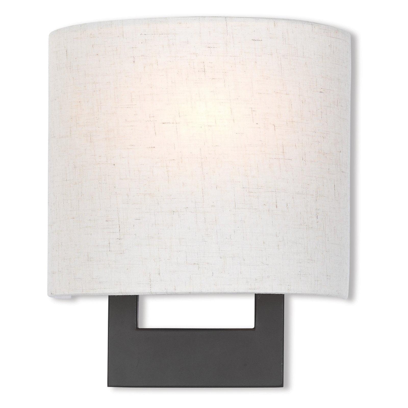 Hayworth Bronze 1-Light Dimmable Wall Sconce with Oatmeal Shade