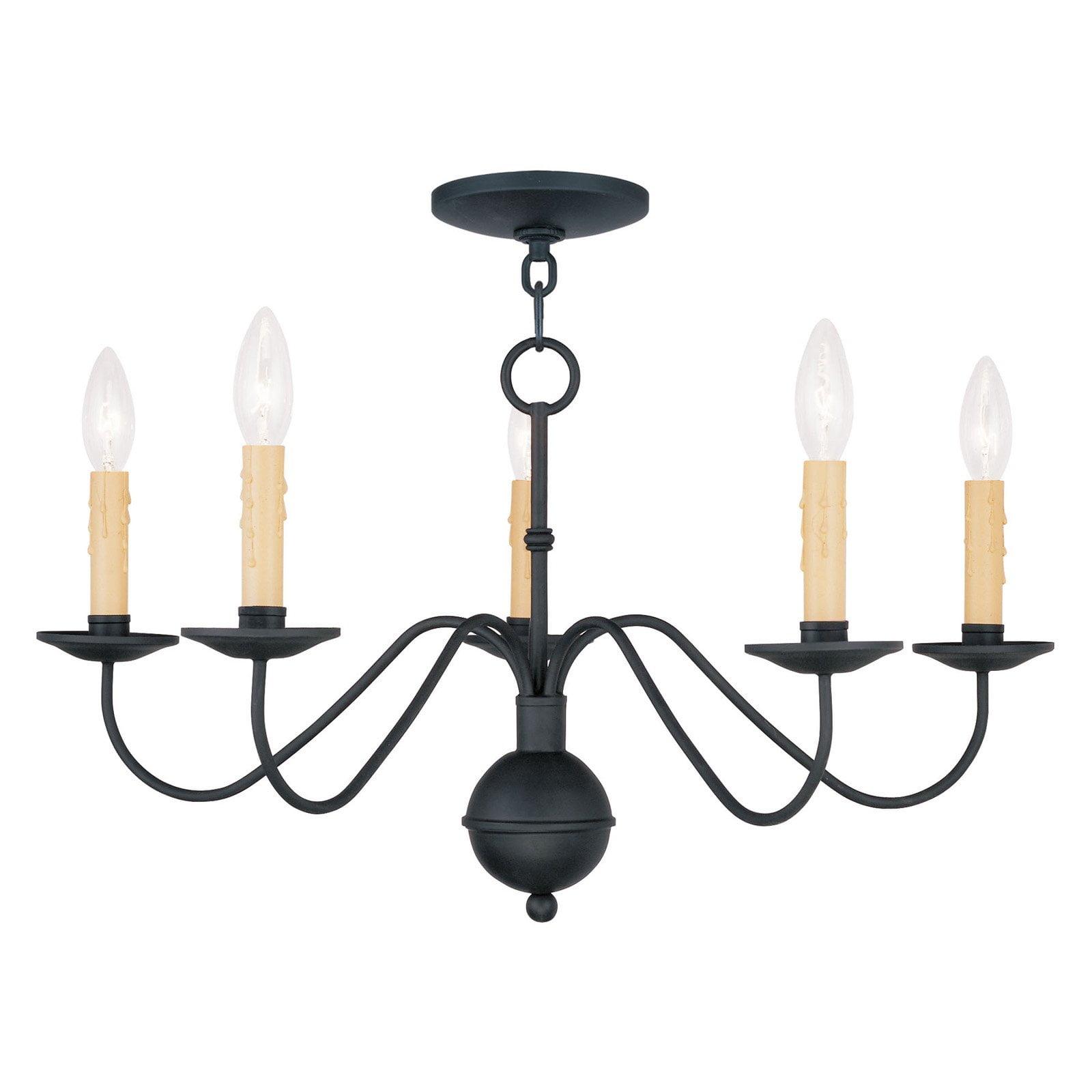 Mini Heritage Black Steel 5-Light Candelabra Chandelier