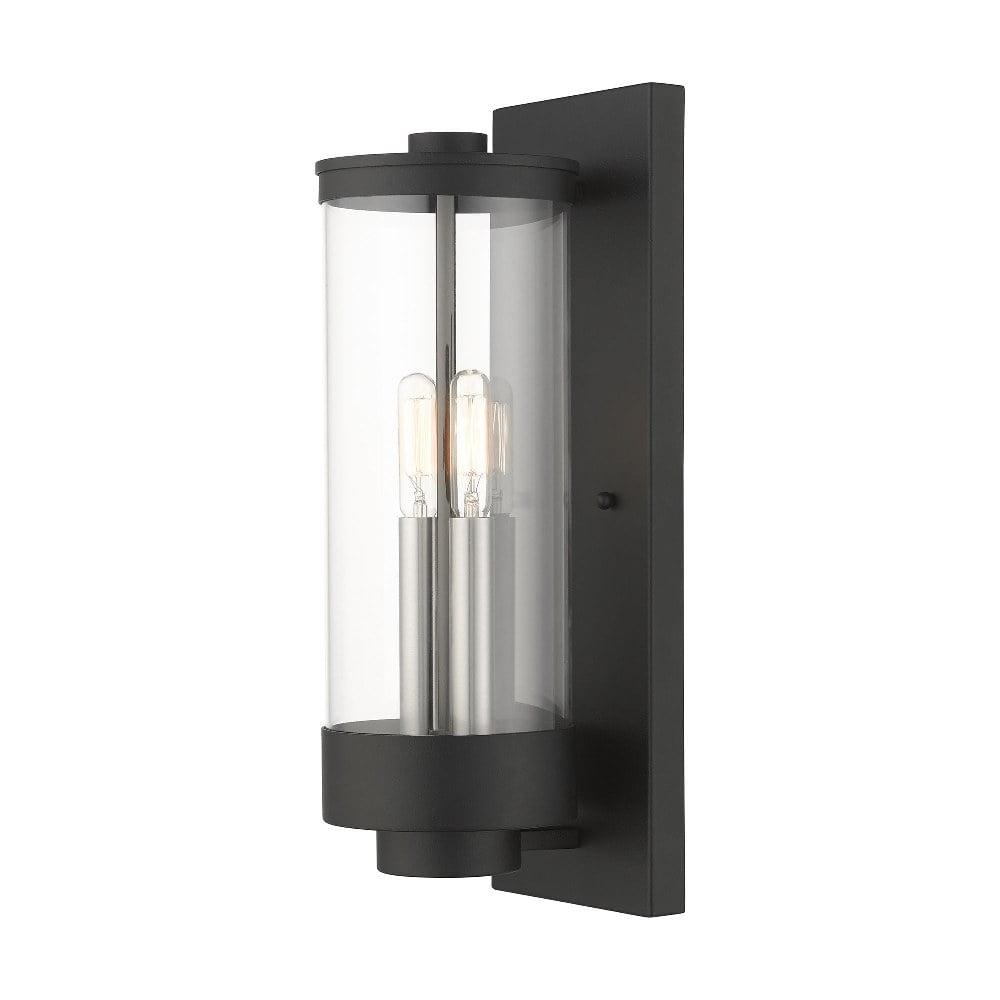 Hillcrest Textured Black Stainless Steel 2-Light Outdoor Wall Lantern