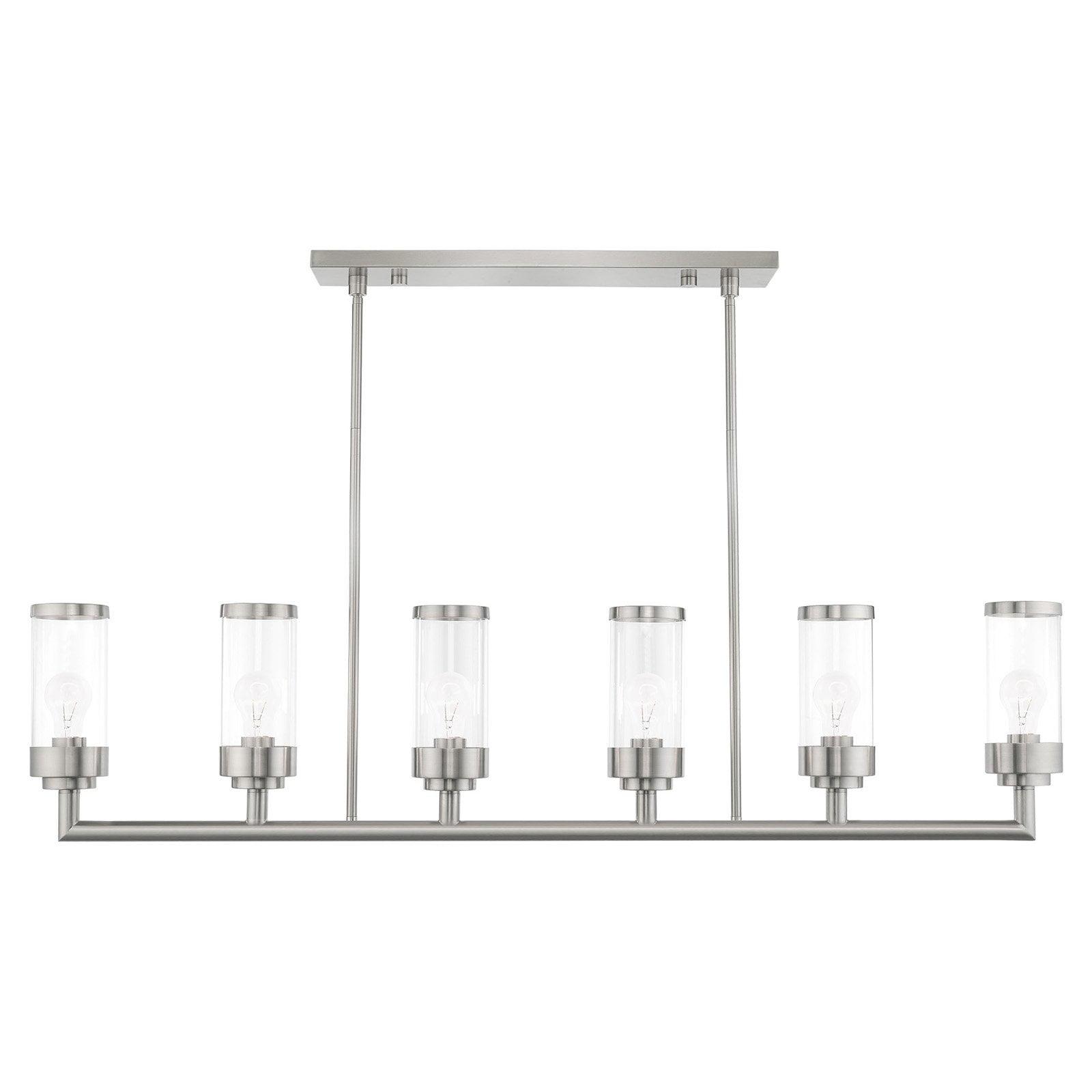 Elegant Brushed Nickel 6-Light Linear Chandelier with Clear Glass Shades