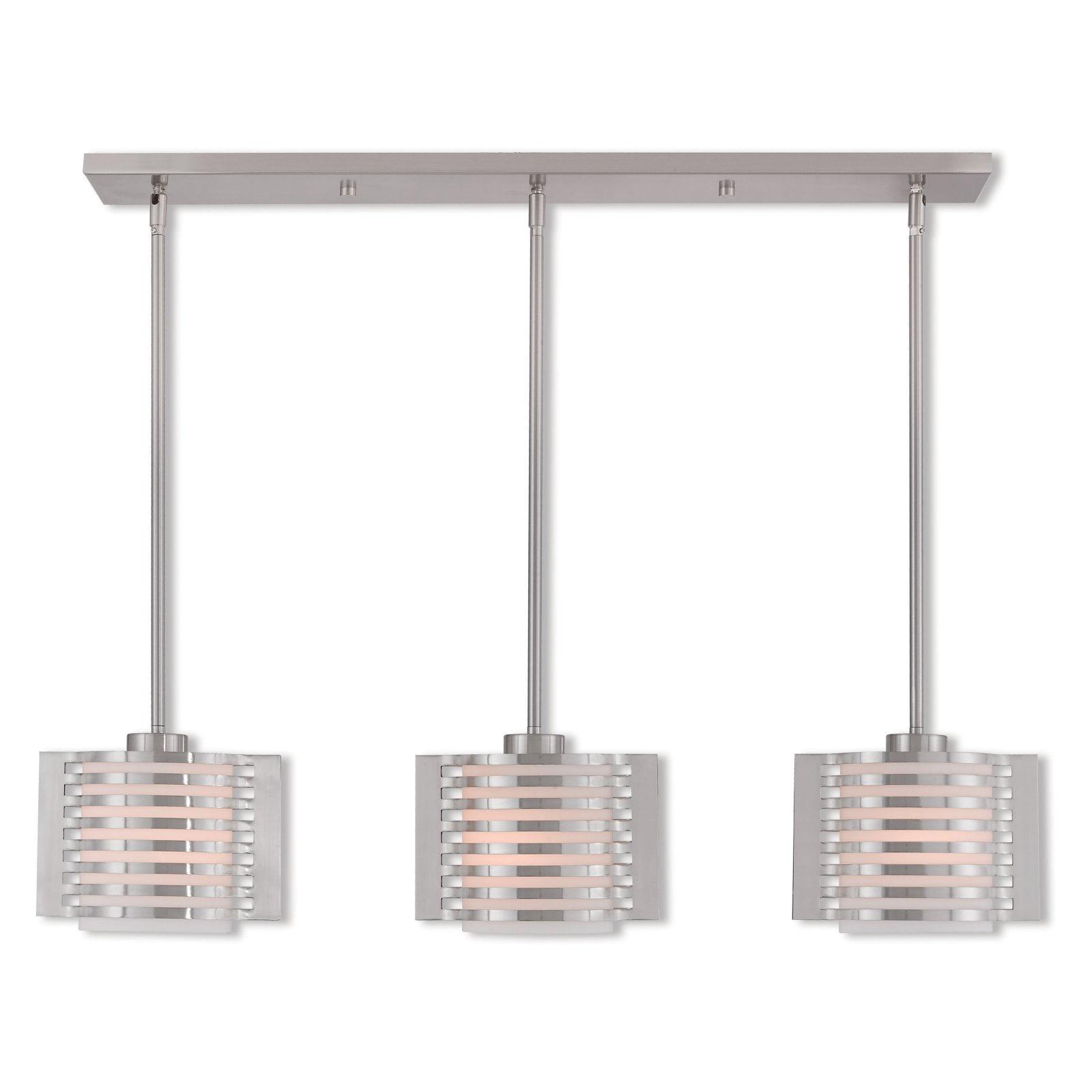 Sleek Brushed Nickel 3-Light Linear Pendant with Satin Opal White Glass