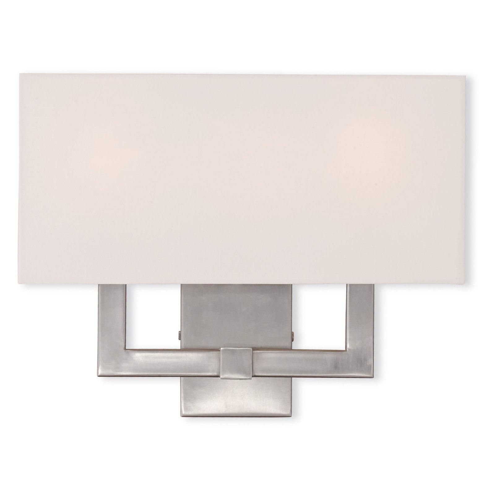 Brushed Nickel 3-Light Sconce with Off-White Fabric Shade