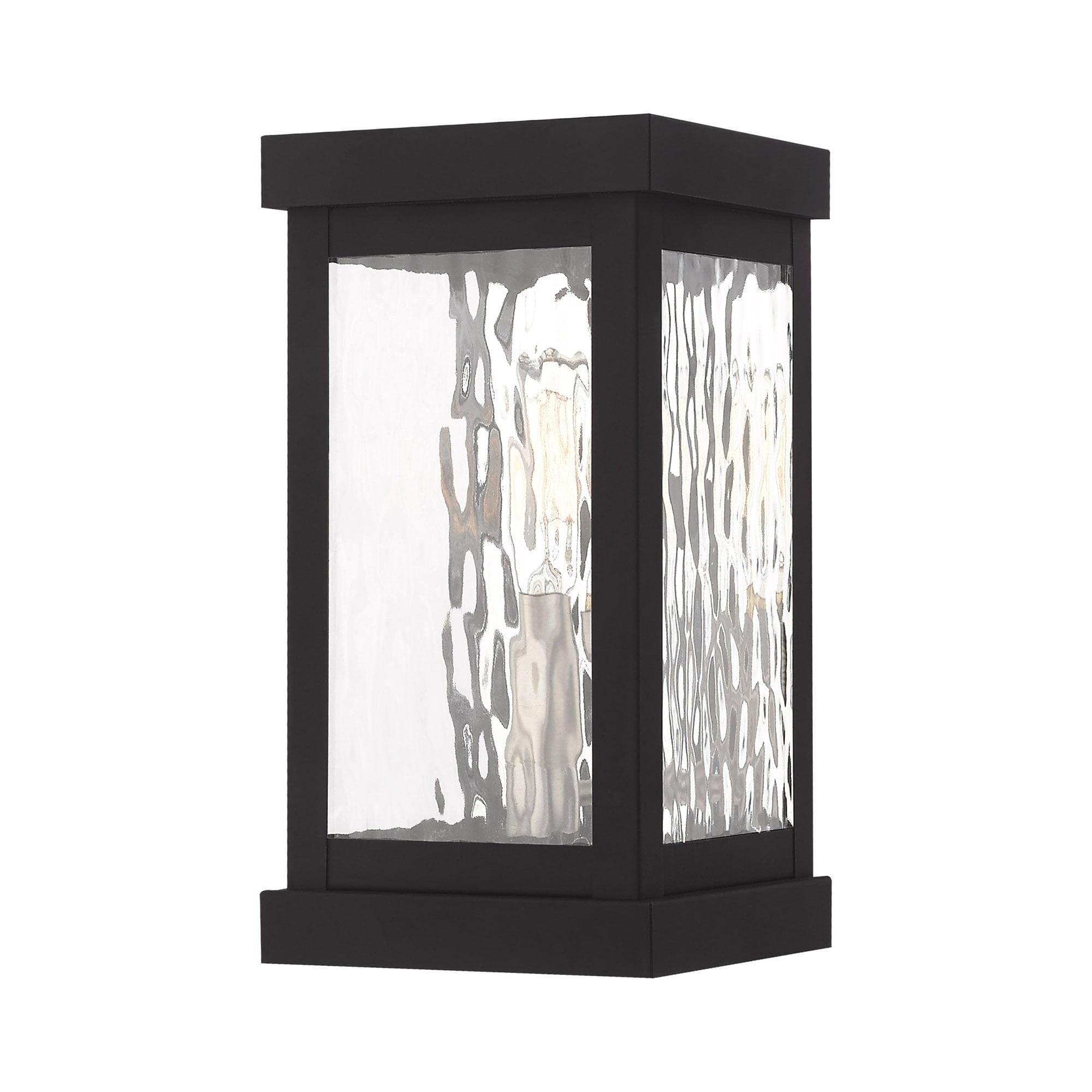 Modern Black Brass Outdoor Wall Lantern with Clear Water Glass