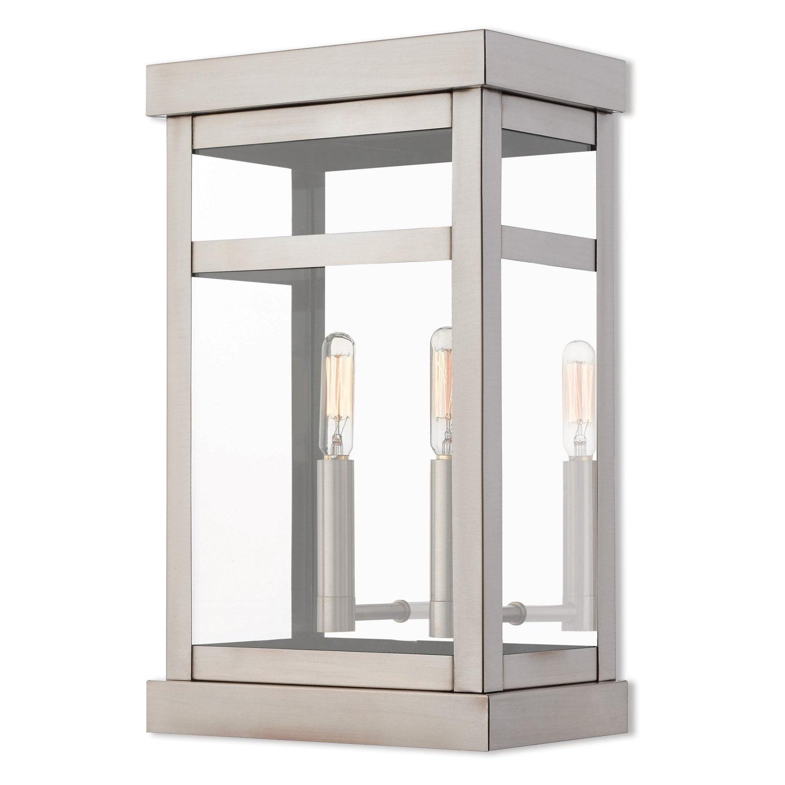 Brushed Nickel 2-Light Outdoor Wall Lantern with Clear Glass