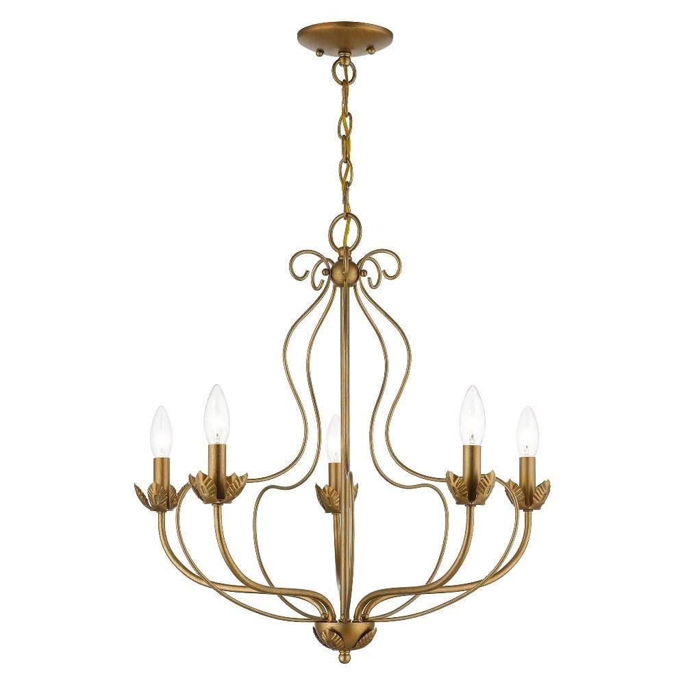 Katarina Mini 5-Light Antique Gold Leaf Brass Chandelier