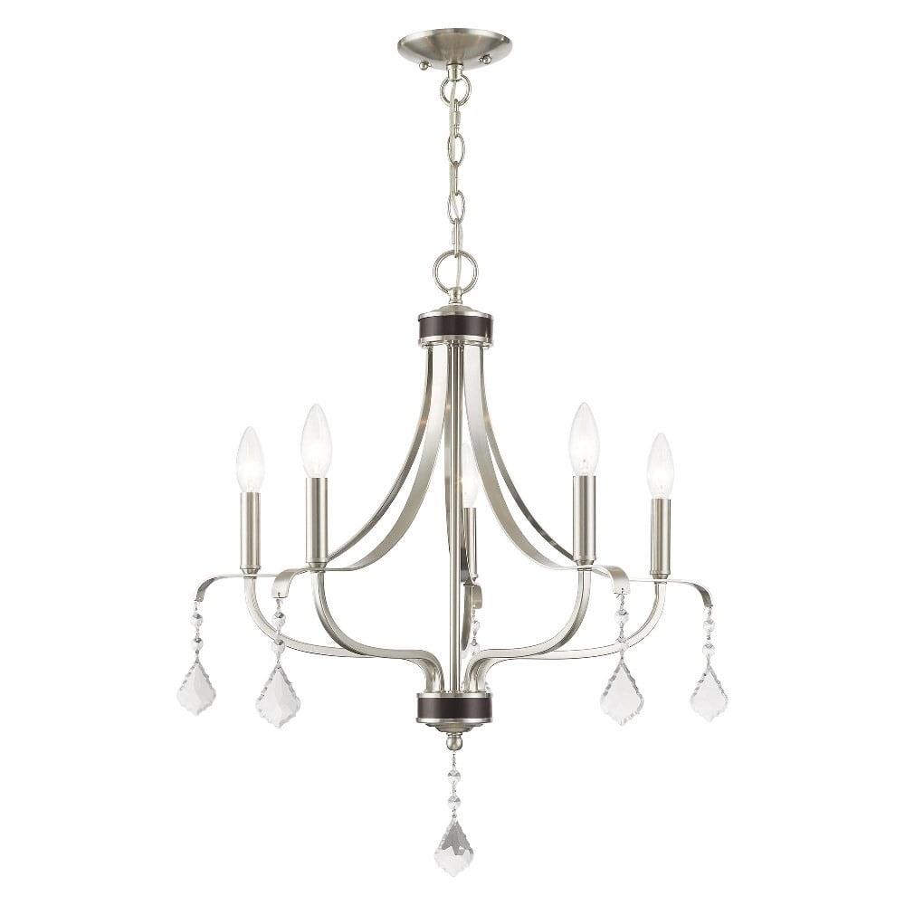 Mini 5-Light Chandelier with Crystal Drops in Brushed Nickel